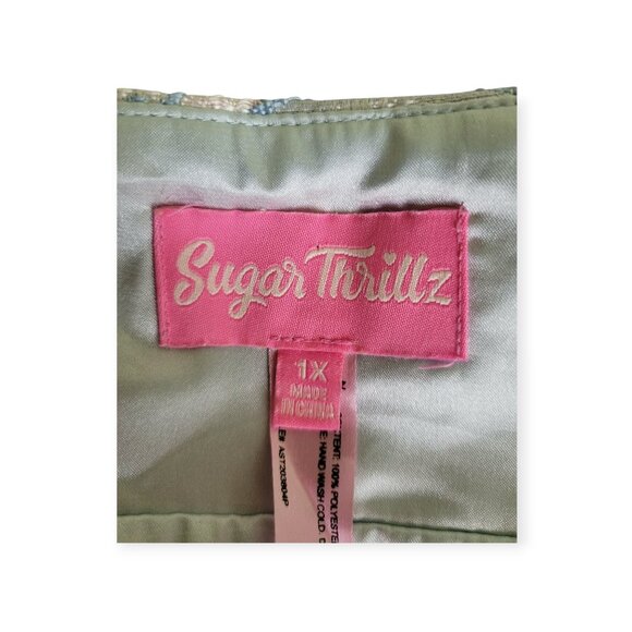 Fairycore Sugar Thrillz Silver Brocade Skirt High Waist A-Line Mini Skirt 1X - Picture 6 of 12
